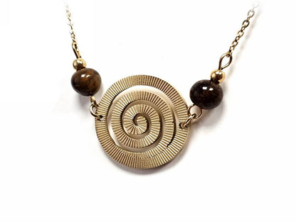 Κολιέ Πέτρα 316L, αλυσίδα με σπείρα και μάτι τίγρης σε χρώμα Χρυσαφί