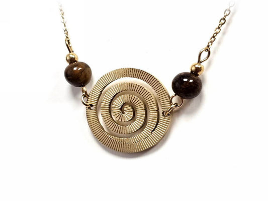 Κολιέ Πέτρα 316L, αλυσίδα με σπείρα και μάτι τίγρης σε χρώμα Χρυσαφί