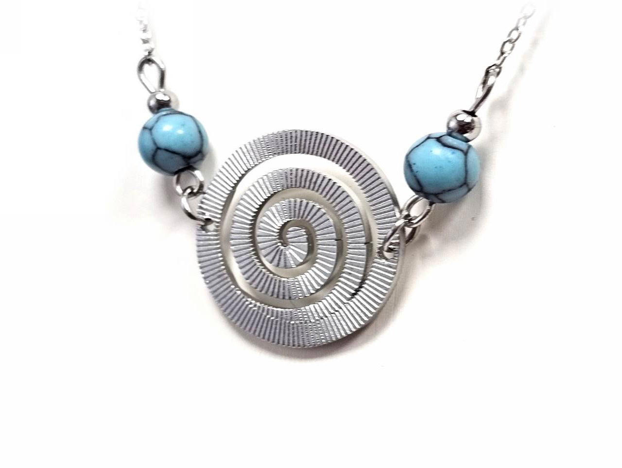 Κολιέ Πέτρα 316L, αλυσίδα με σπείρα και τυρκουάζ σε χρώμα Ασημί