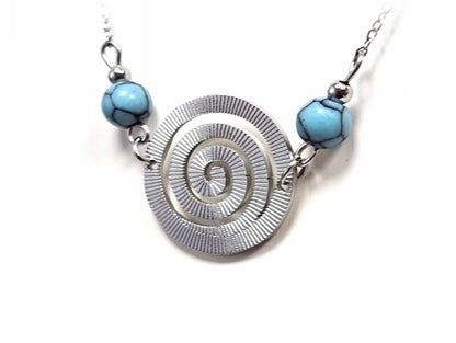 Κολιέ Πέτρα 316L, αλυσίδα με σπείρα και τυρκουάζ σε χρώμα Ασημί