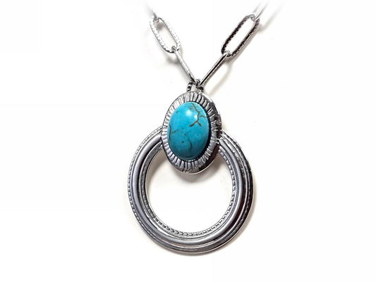 Κολιέ Πέτρα 316L, αλυσίδα με τυρκουάζ σε χρώμα Ασημί