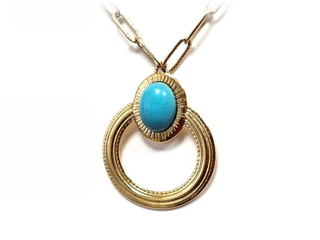 Κολιέ Πέτρα 316L, αλυσίδα με τυρκουάζ σε χρώμα Χρυσαφί