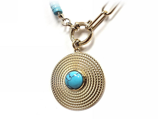 Κολιέ Πέτρα 316L, αλυσίδα με τυρκουάζ σε χρώμα Χρυσαφί