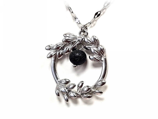 Κολιέ Πέτρα 316L, αλυσίδα με λάβα σε χρώμα Ασημί