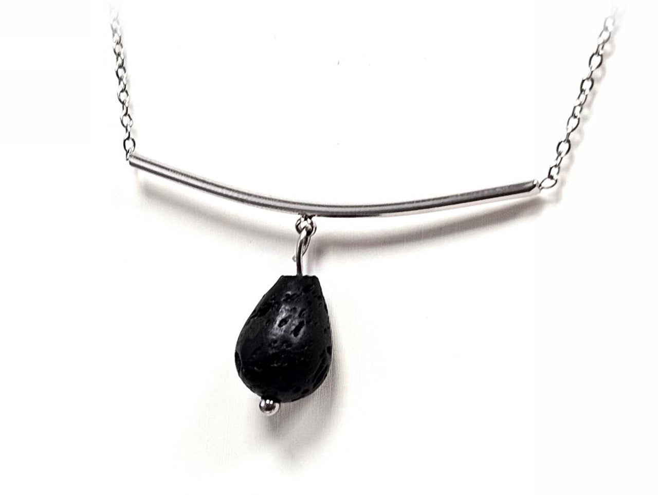 Κολιέ Πέτρα 316L, αλυσίδα με λάβα σε χρώμα Ασημί