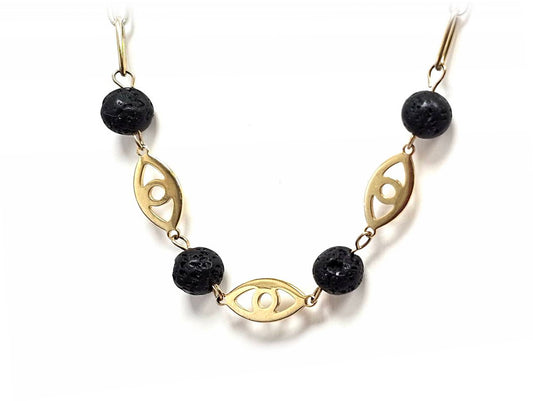 Κολιέ Πέτρα 316L, αλυσίδα με μάτι και λάβα σε χρώμα Χρυσαφί