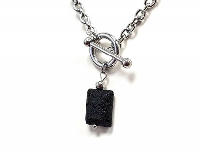 Κολιέ Πέτρα 316L, αλυσίδα με λάβα σε χρώμα Ασημί