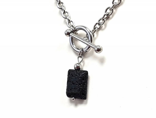 Κολιέ Πέτρα 316L, αλυσίδα με λάβα σε χρώμα Ασημί