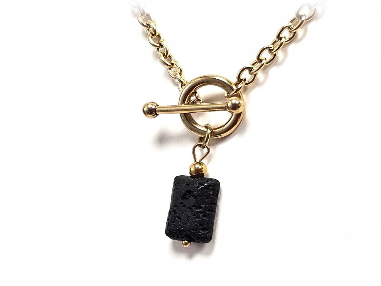 Κολιέ Πέτρα 316L, αλυσίδα με λάβα σε χρώμα Χρυσαφί