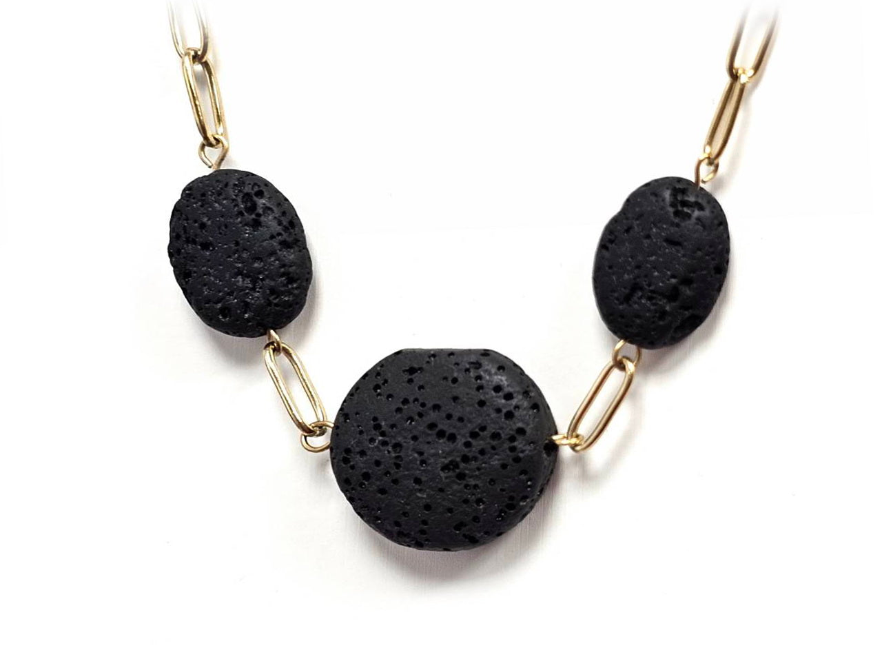 Κολιέ Πέτρα 316L, αλυσίδα με λάβα σε χρώμα Χρυσαφί