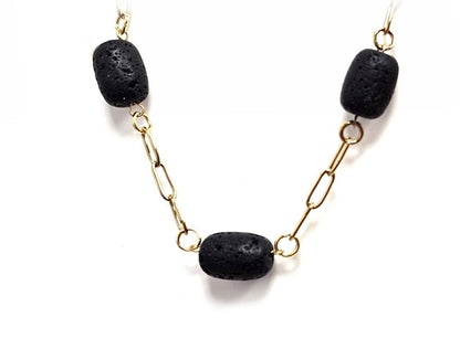 Κολιέ Πέτρα 316L, αλυσίδα με λάβα σε χρώμα Χρυσαφί