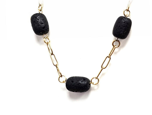 Κολιέ Πέτρα 316L, αλυσίδα με λάβα σε χρώμα Χρυσαφί