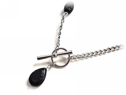 Κολιέ Πέτρα 316L, αλυσίδα με λάβα σε χρώμα Ασημί