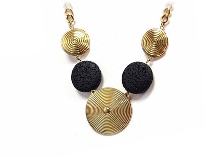 Κολιέ Πέτρα 316L, αλυσίδα με σπείρα και λάβα σε χρώμα Χρυσαφί