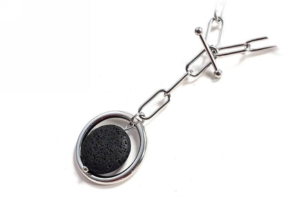 Κολιέ Πέτρα 316L, αλυσίδα με λάβα σε χρώμα Ασημί