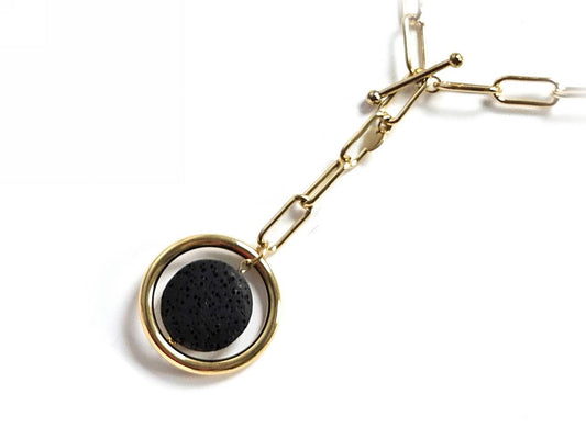 Κολιέ Πέτρα 316L, αλυσίδα με λάβα σε χρώμα Χρυσαφί