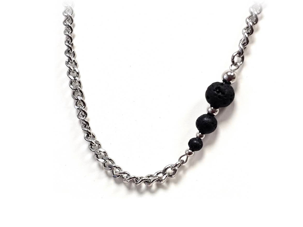 Κολιέ Πέτρα 316L, αλυσίδα με λάβα σε χρώμα Ασημί