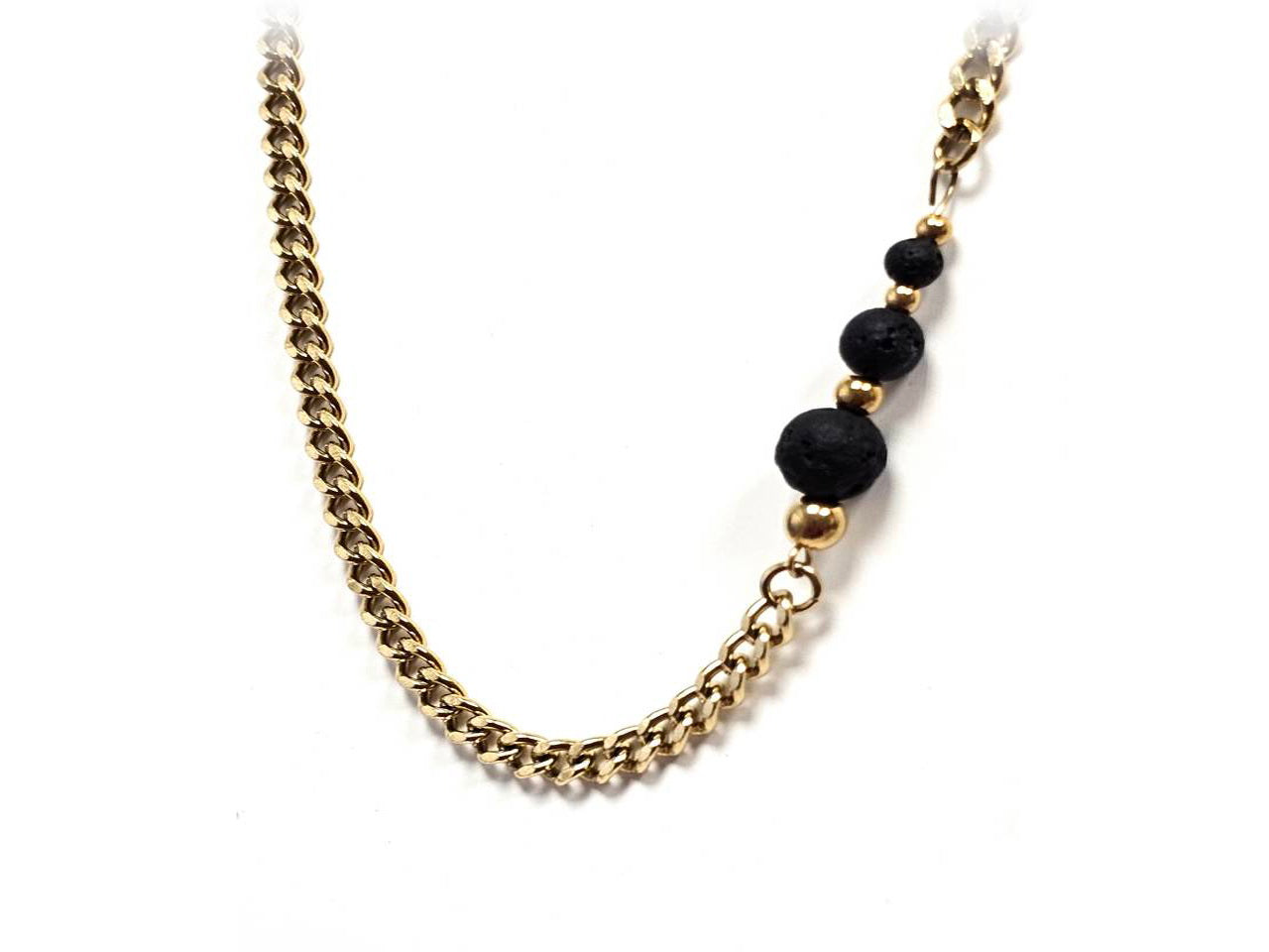 Κολιέ Πέτρα 316L, αλυσίδα με λάβα σε χρώμα Χρυσαφί