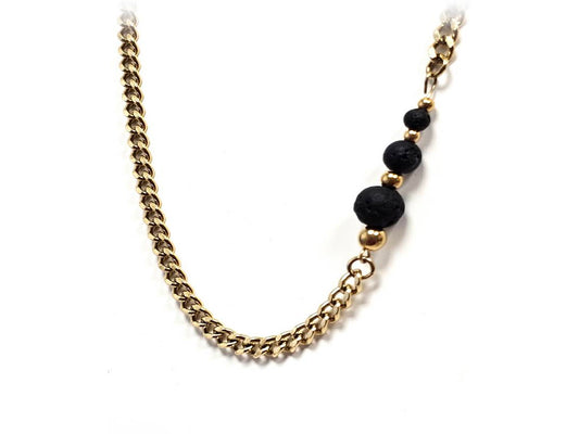 Κολιέ Πέτρα 316L, αλυσίδα με λάβα σε χρώμα Χρυσαφί