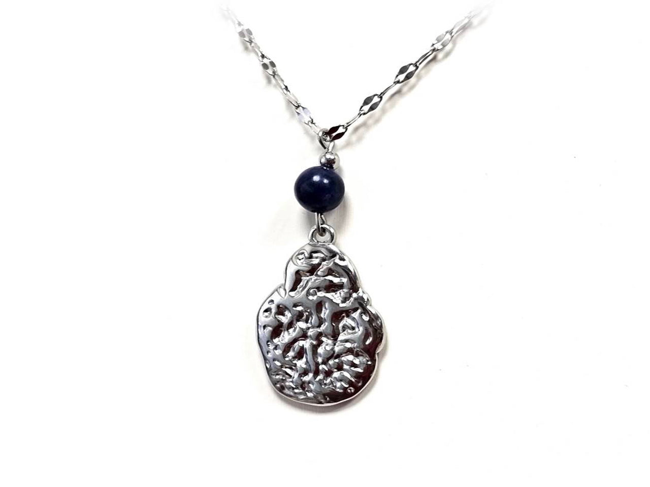 Κολιέ Πέτρα 316L, αλυσίδα με Lapis σε χρώμα Ασημί