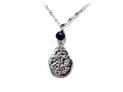 Κολιέ Πέτρα 316L, αλυσίδα με Lapis σε χρώμα Ασημί