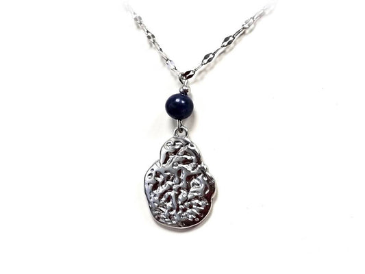 Κολιέ Πέτρα 316L, αλυσίδα με Lapis σε χρώμα Ασημί