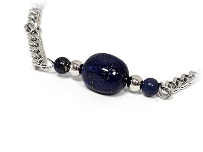 Βραχιόλι Πέτρα 316L, αλυσίδα με Lapis σε χρώμα Ασημί