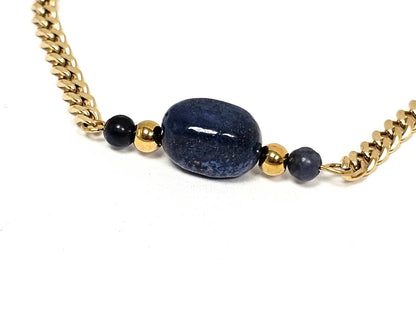 Βραχιόλι Πέτρα 316L, αλυσίδα με Lapis σε χρώμα Χρυσαφί