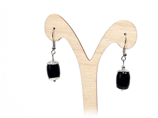 Σκουλαρίκια Πέτρα Ατσάλι 316L, με αχάτη σε χρώμα Ασημί