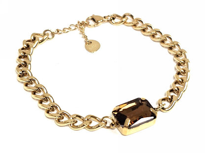 Βραχιόλι Ατσάλι 316L, αλυσίδα με καφέ κρυσταλλάκι σε χρώμα Χρυσαφί