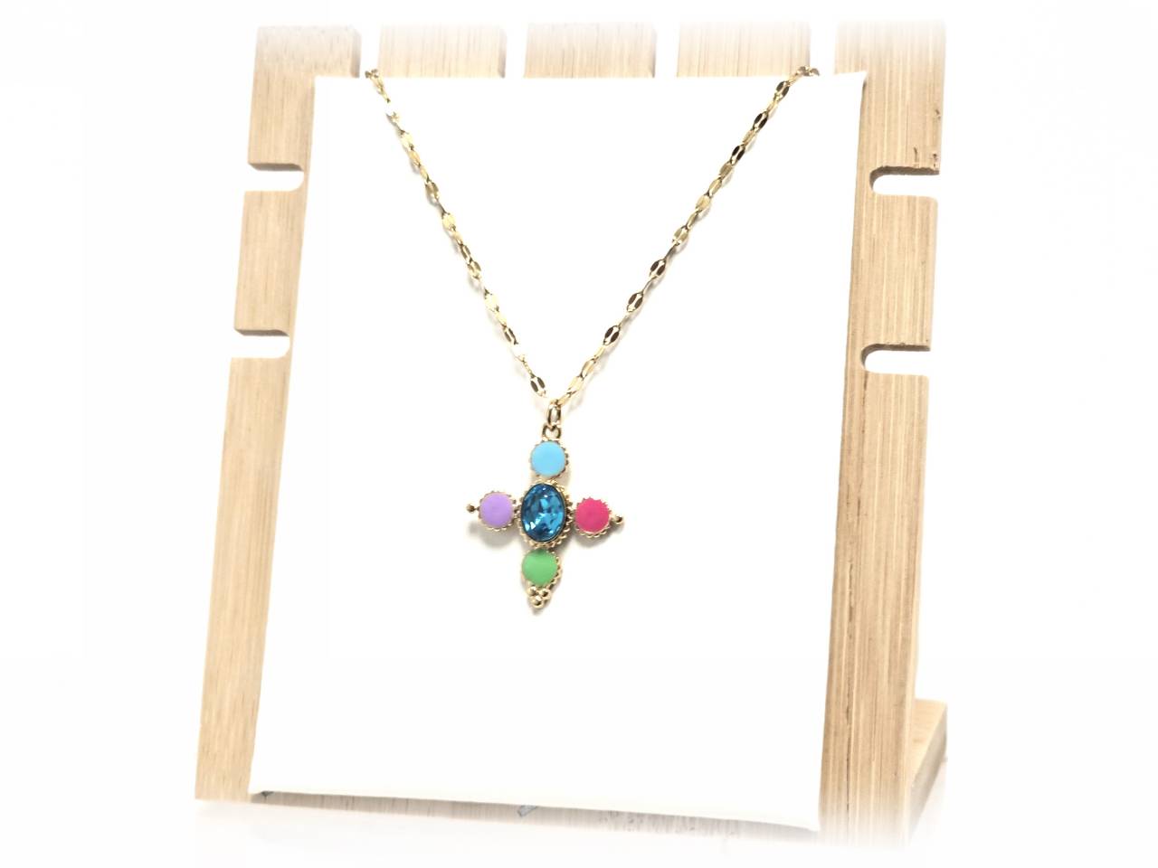 Κολιέ Ατσάλι 316L, αλυσίδα με σταυρό και στρας σε χρώμα Χρυσαφί