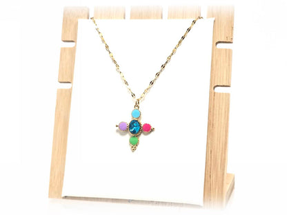 Κολιέ Ατσάλι 316L, αλυσίδα με σταυρό και στρας σε χρώμα Χρυσαφί