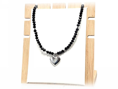 Κολιέ Ατσάλι 316L, καρδιά με κρυσταλλάκι σε χρώμα Ασημί