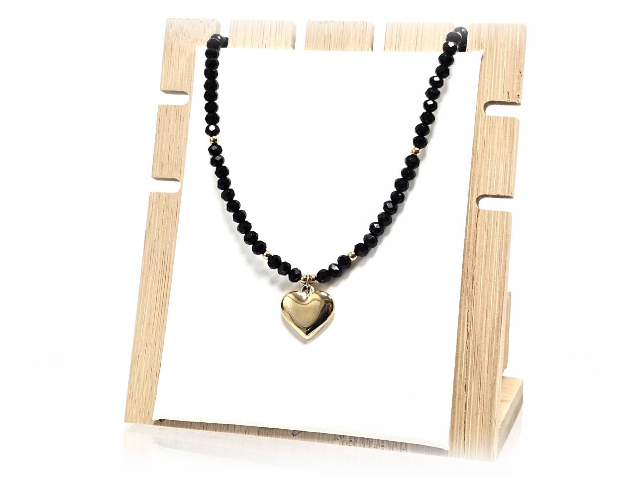 Κολιέ Ατσάλι 316L, καρδιά με κρυσταλλάκι σε χρώμα Χρυσαφί