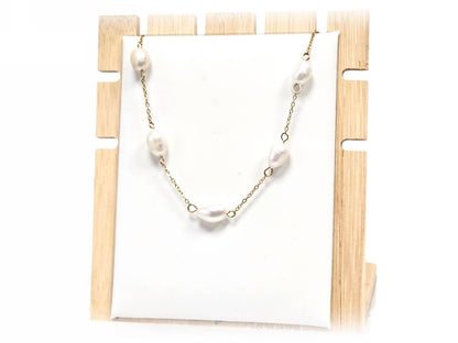 Κολιέ Ατσάλι 316L, αλυσίδα με μαργαριτάρι σε χρώμα Χρυσαφί