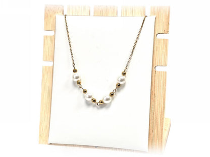 Κολιέ Ατσάλι 316L, αλυσίδα με πέρλα σε χρώμα Χρυσαφί