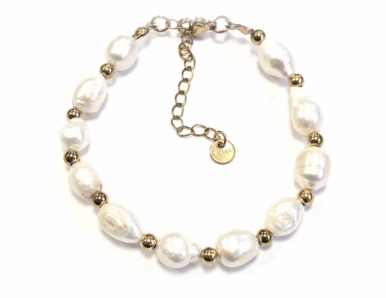 Βραχιόλι Ατσάλι 316L, αλυσίδα με μαργαριτάρι σε χρώμα Χρυσαφί