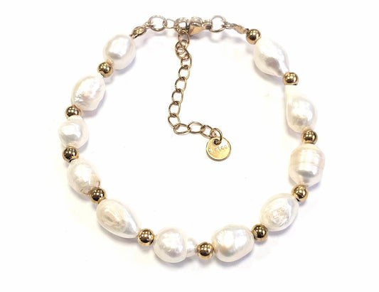 Βραχιόλι Ατσάλι 316L, αλυσίδα με μαργαριτάρι σε χρώμα Χρυσαφί
