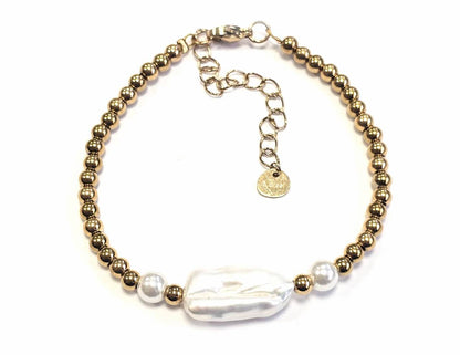 Βραχιόλι Ατσάλι 316L, αλυσίδα με μαργαριτάρι σε χρώμα Χρυσαφί