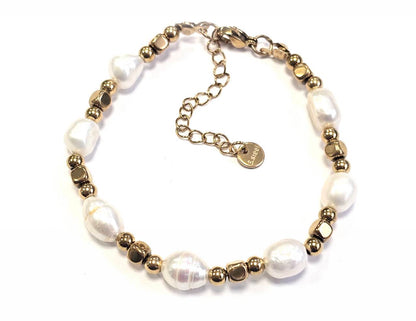 Βραχιόλι Ατσάλι 316L, αλυσίδα με μαργαριτάρι σε χρώμα Χρυσαφί