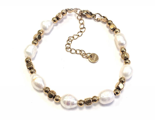 Βραχιόλι Ατσάλι 316L, αλυσίδα με μαργαριτάρι σε χρώμα Χρυσαφί