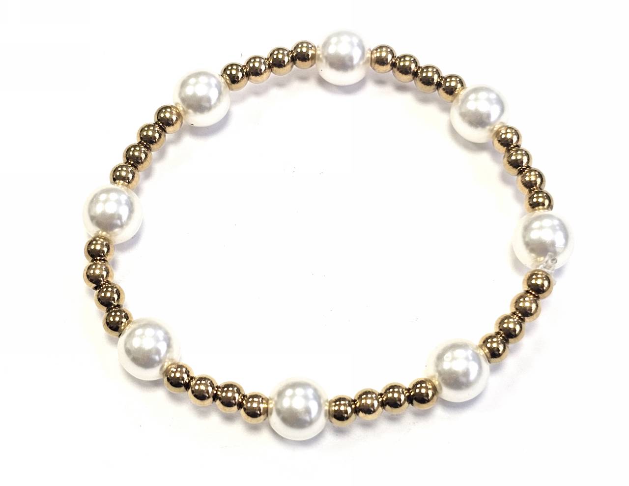 Βραχιόλι Ατσάλι 316L, λάστιχο με πέρλα σε χρώμα Χρυσαφί