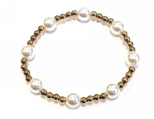 Βραχιόλι Ατσάλι 316L, λάστιχο με πέρλα σε χρώμα Χρυσαφί