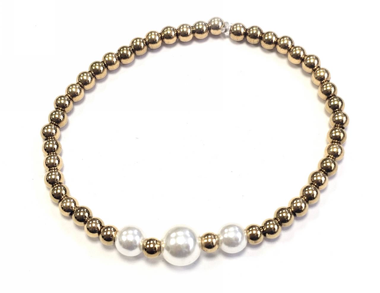 Βραχιόλι Ατσάλι 316L, λάστιχο με πέρλα σε χρώμα Χρυσαφί