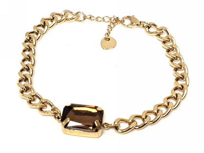 Βραχιόλι Ατσάλι 316L, αλυσίδα με καφέ κρυσταλλάκι σε χρώμα Χρυσαφί
