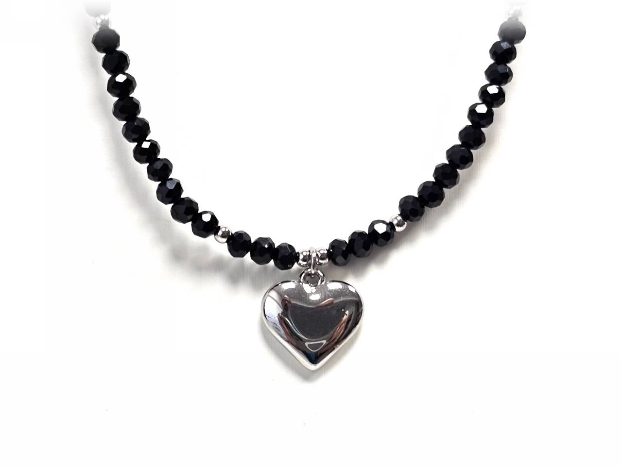 Κολιέ Ατσάλι 316L, καρδιά με κρυσταλλάκι σε χρώμα Ασημί