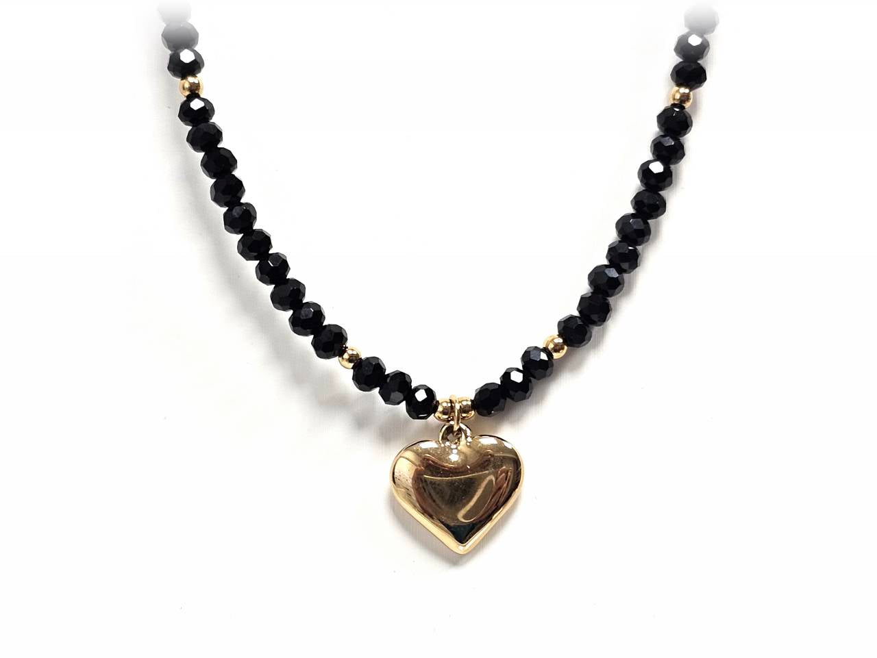 Κολιέ Ατσάλι 316L, καρδιά με κρυσταλλάκι σε χρώμα Χρυσαφί