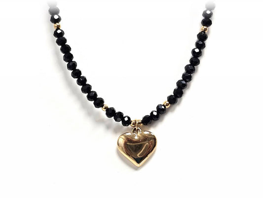 Κολιέ Ατσάλι 316L, καρδιά με κρυσταλλάκι σε χρώμα Χρυσαφί