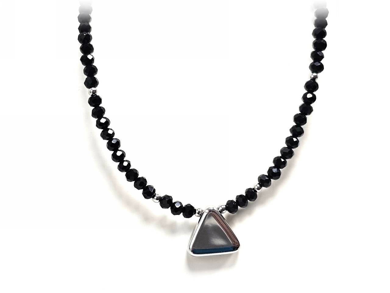 Κολιέ Ατσάλι 316L, τρίγωνο με κρυσταλλάκι σε χρώμα Ασημί