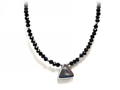 Κολιέ Ατσάλι 316L, τρίγωνο με κρυσταλλάκι σε χρώμα Ασημί